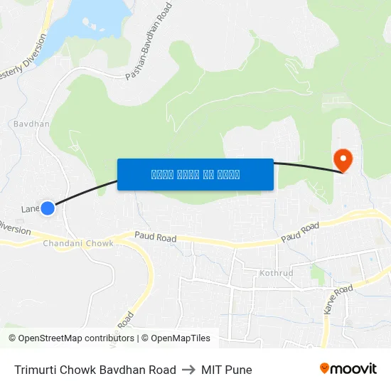 त्रिमूर्ति चौक बावधन रोड to एमआईटी पुणे map