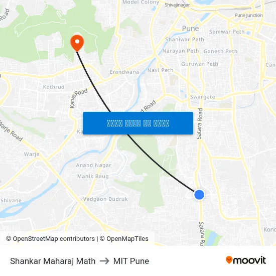 Shankar Maharaj Math to MIT Pune map