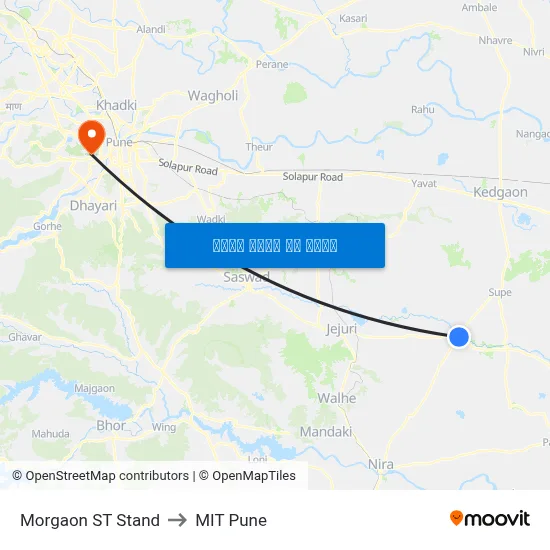 मोरगाव एसटी स्टैंड to एमआईटी पुणे map