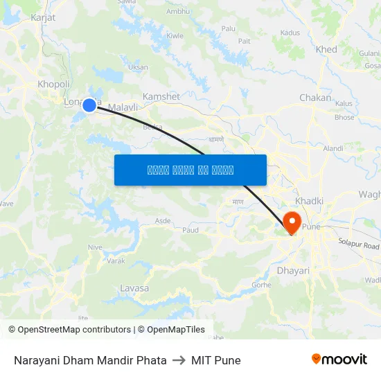 नारायणी धाम मंदिर फाटा to एमआईटी पुणे map
