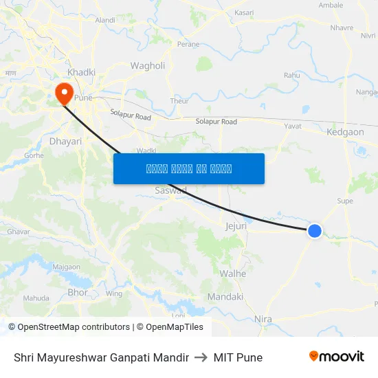 श्री मयूरेश्वर गणपति मंदिर to एमआईटी पुणे map