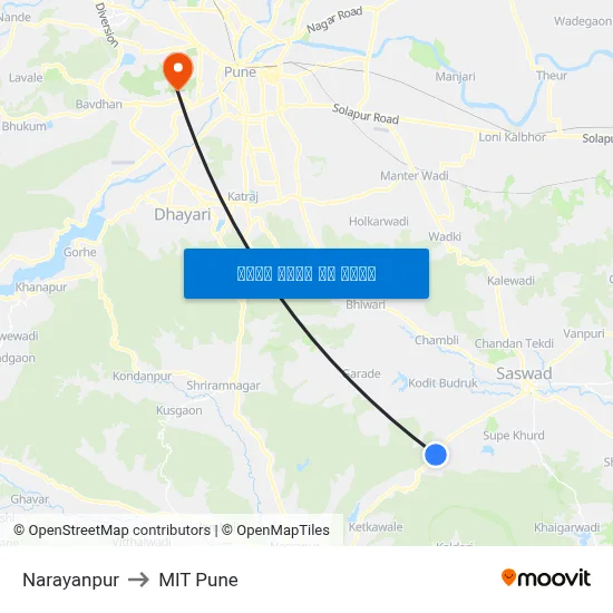 नारायणपुर to एमआईटी पुणे map