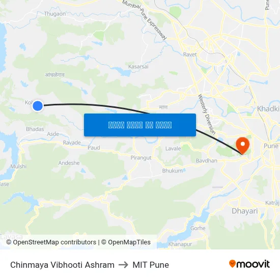 चिन्मय विभूति आश्रम to एमआईटी पुणे map