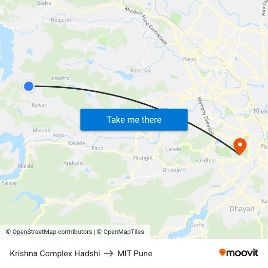 Krishna Complex Hadshi to MIT Pune map