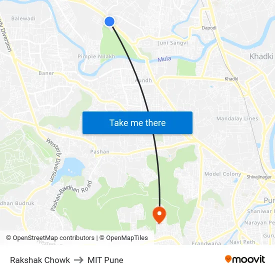 Rakshak Chowk to MIT Pune map