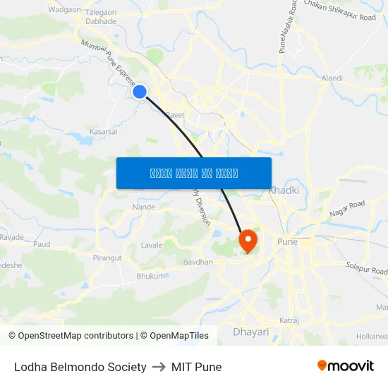 लोढा बेलमोंडो सोसायटी to एमआईटी पुणे map