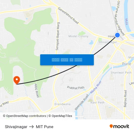 शिवाजीनगर to एमआईटी पुणे map