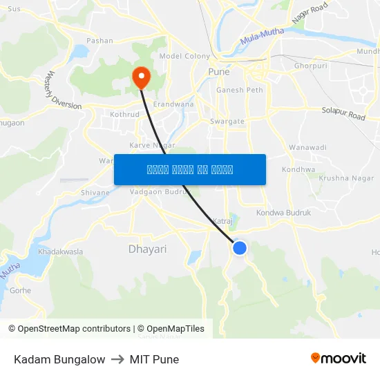 कदम बंगलो to एमआईटी पुणे map