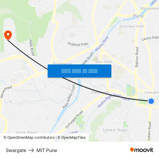 स्वारगेट to एमआईटी पुणे map