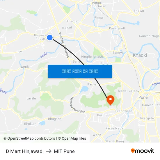 डी मार्ट हिंजवाड़ी to एमआईटी पुणे map