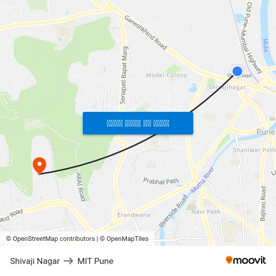 शिवाजी नगर to एमआईटी पुणे map