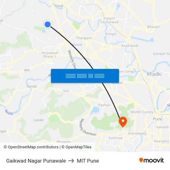 गायकवाड नगर पुनावले to एमआईटी पुणे map