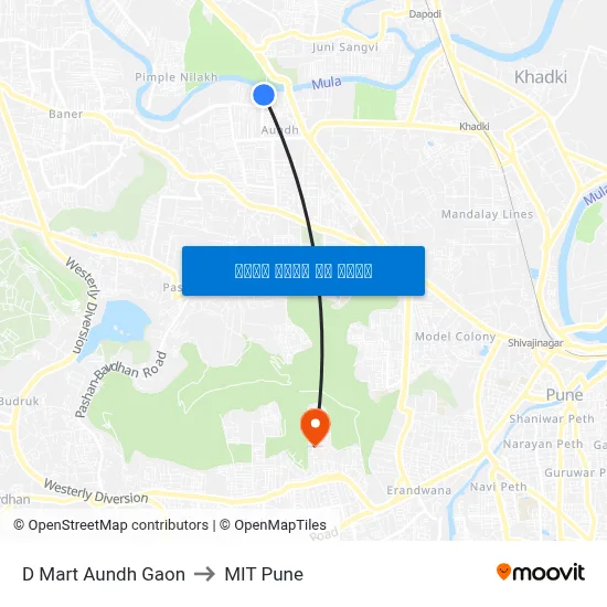 डी मार्ट औंध गाँव to एमआईटी पुणे map