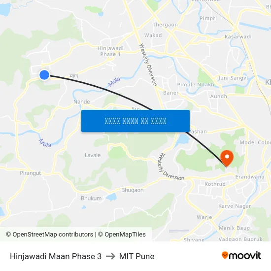 हिंजवाड़ी मान फेज 3 to एमआईटी पुणे map