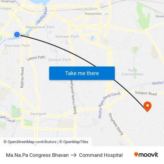 Ma.Na.Pa Congress Bhavan to Command Hospital map