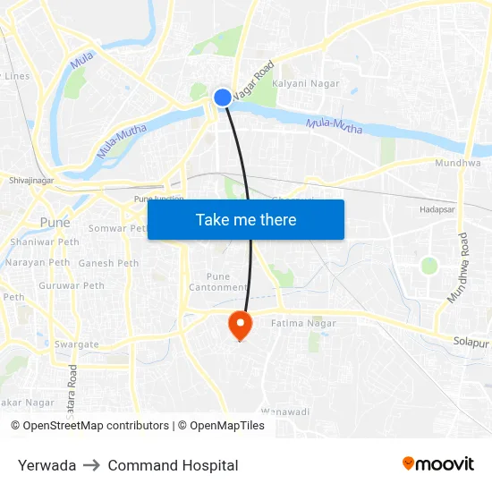 Yerwada to Command Hospital map