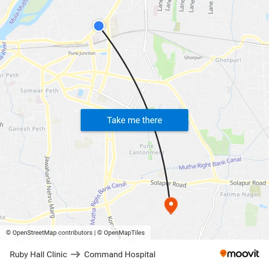 Ruby Hall Clinic to Command Hospital map