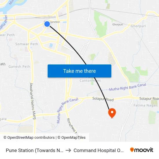 Pune Station (Towards Nagar Road) to Command Hospital Officers Mess map