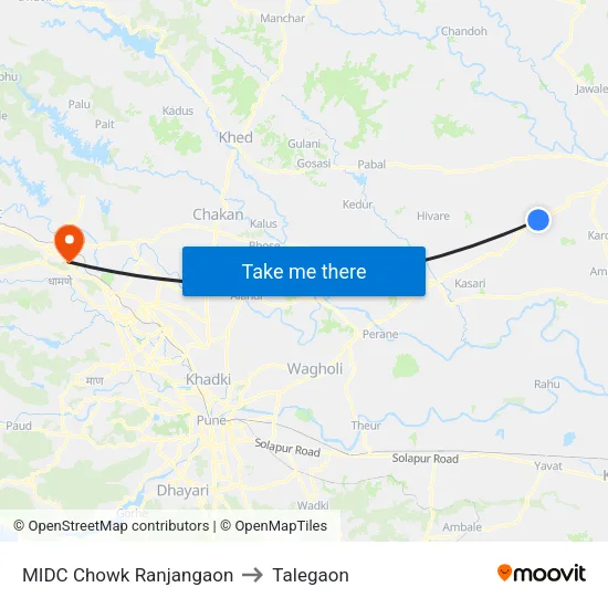 MIDC Chowk Ranjangaon to Talegaon map