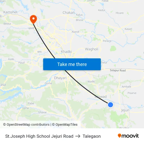 St.Joseph High School Jejuri Road to Talegaon map