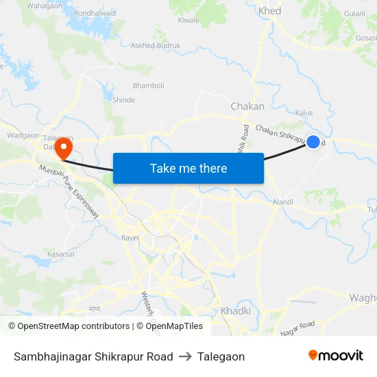 संभाजीनगर शिक्रापुर रोड to तालेगाव map