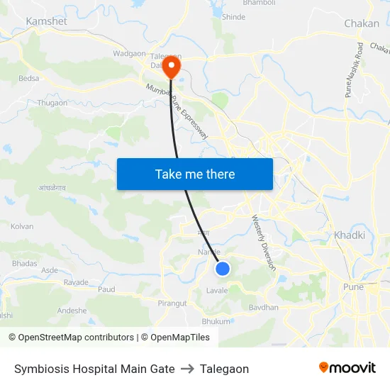Symbiosis Hospital Main Gate to Talegaon map