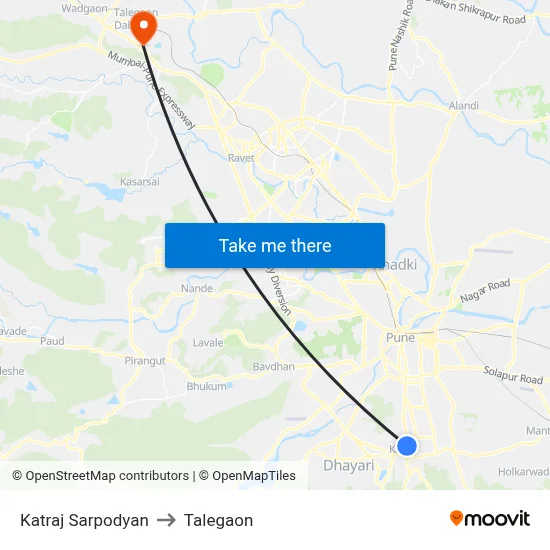 Katraj Sarpodyan to Talegaon map