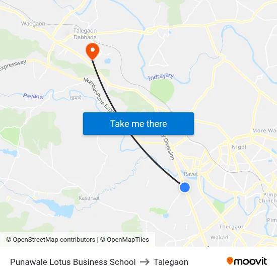 Punawale Lotus Business School to Talegaon map