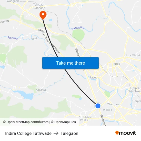 Indira College Tathwade to Talegaon map