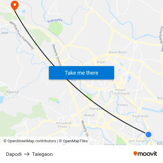 Dapodi to Talegaon map