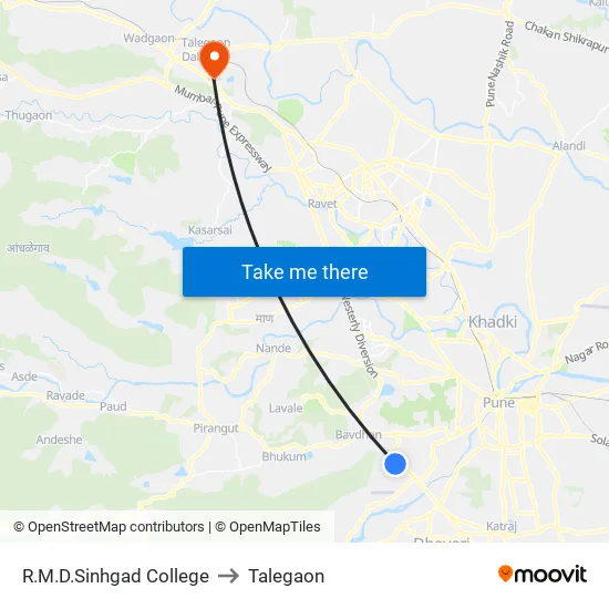 R.M.D.Sinhgad College to Talegaon map