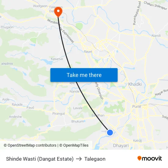 Shinde Wasti (Dangat Estate) to Talegaon map