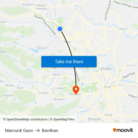 मामुर्डी गांव to बावधन map
