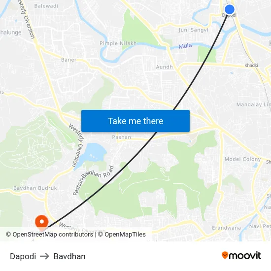 Dapodi to Bavdhan map