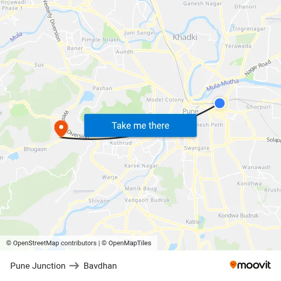Pune Junction to Bavdhan map