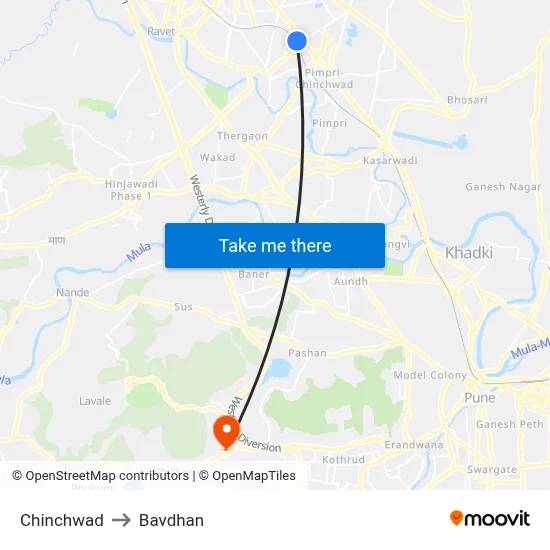 Chinchwad to Bavdhan map