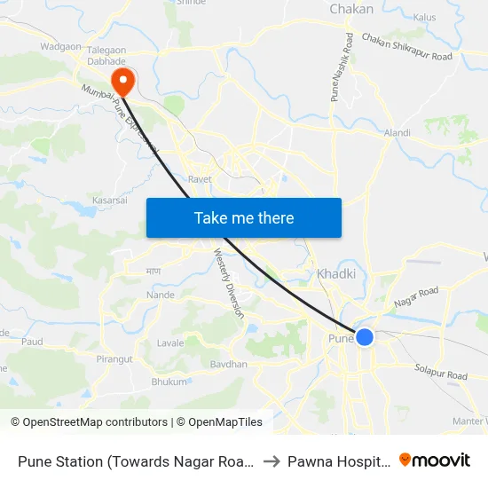 Pune Station (Towards Nagar Road) to Pawna Hospital map