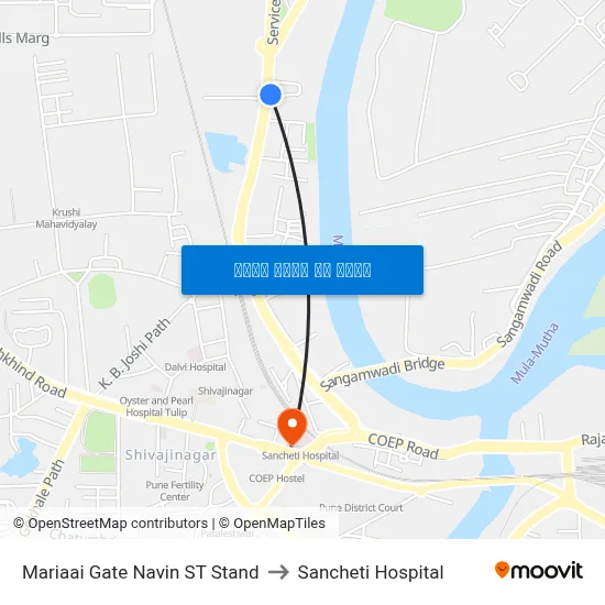 मरियाई गेट नवीन एसटी स्टैंड to संचेती अस्पताल map