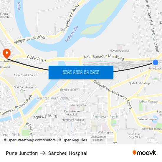पुणे जंक्शन to संचेती अस्पताल map