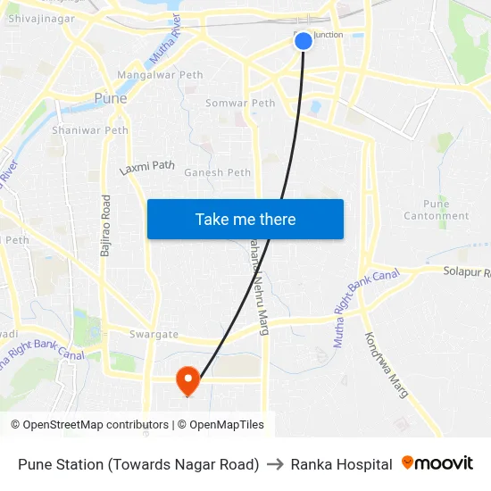 पुणे स्टेशन (नगर रोड की ओर) to रंका अस्पताल map