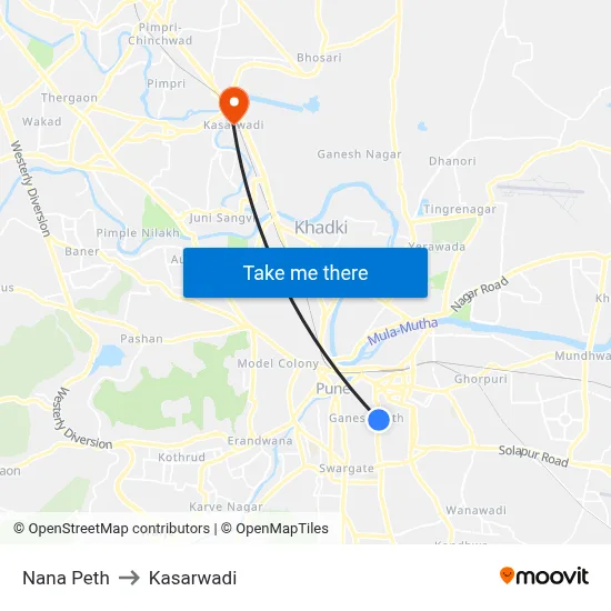 नाना पेठ to कसारवाड़ी map