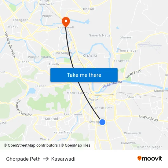 घोरपडे पेठ to कसारवाड़ी map