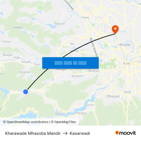 खरवडे म्हसोबा मंदिर to कसारवाड़ी map