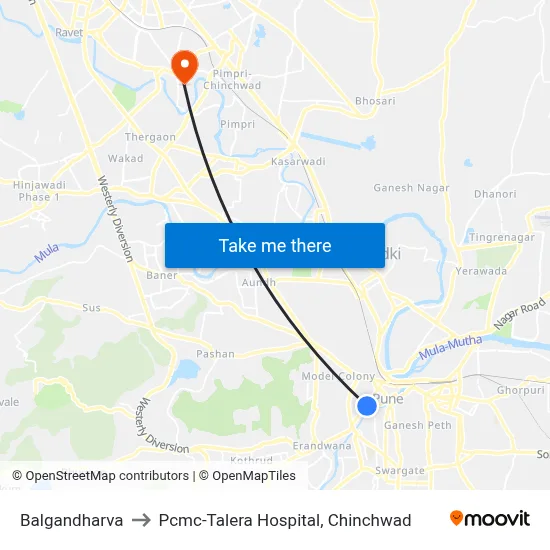 बालगंधर्व to पीसीएमसी-तलेरा अस्पताल, चिंचवाड़ map