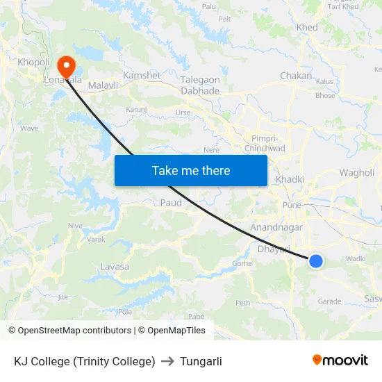 KJ College (Trinity College) to टुंगरली map