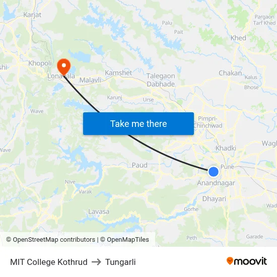 MIT College Kothrud to टुंगरली map