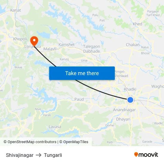शिवाजीनगर to टुंगरली map
