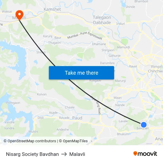 निसर्ग सोसायटी बावधन to मालवली map