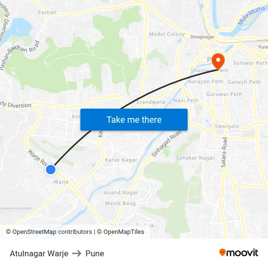 Atulnagar Warje to Pune map