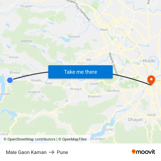 Male Gaon Mulshi Road to Pune map
